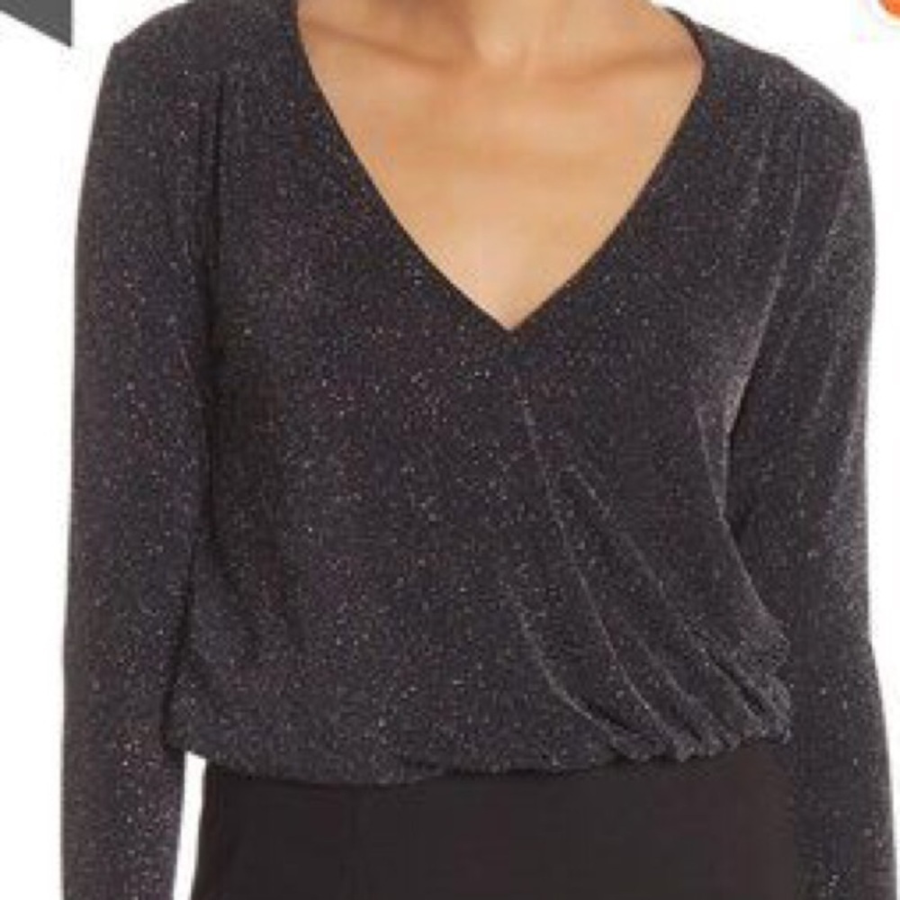 Free Press Sparkle Wrapped Long Sleeve Blouse Size S